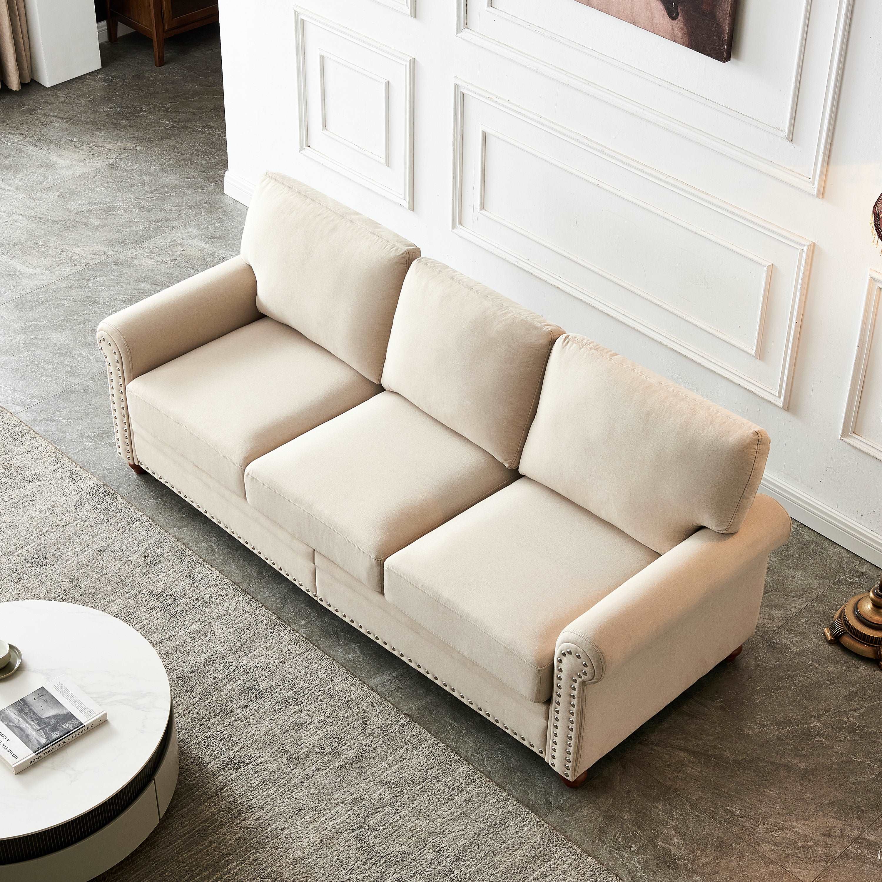 Bellemave 82.68“ Linen Fabric Upholstery with Storage Sofa