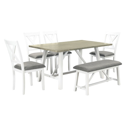 Bellemave TOPMAX 6 Piece Dining Table Set Wood Dining Table and chair Kitchen Table Set with Table, Bench and 4 Chairs