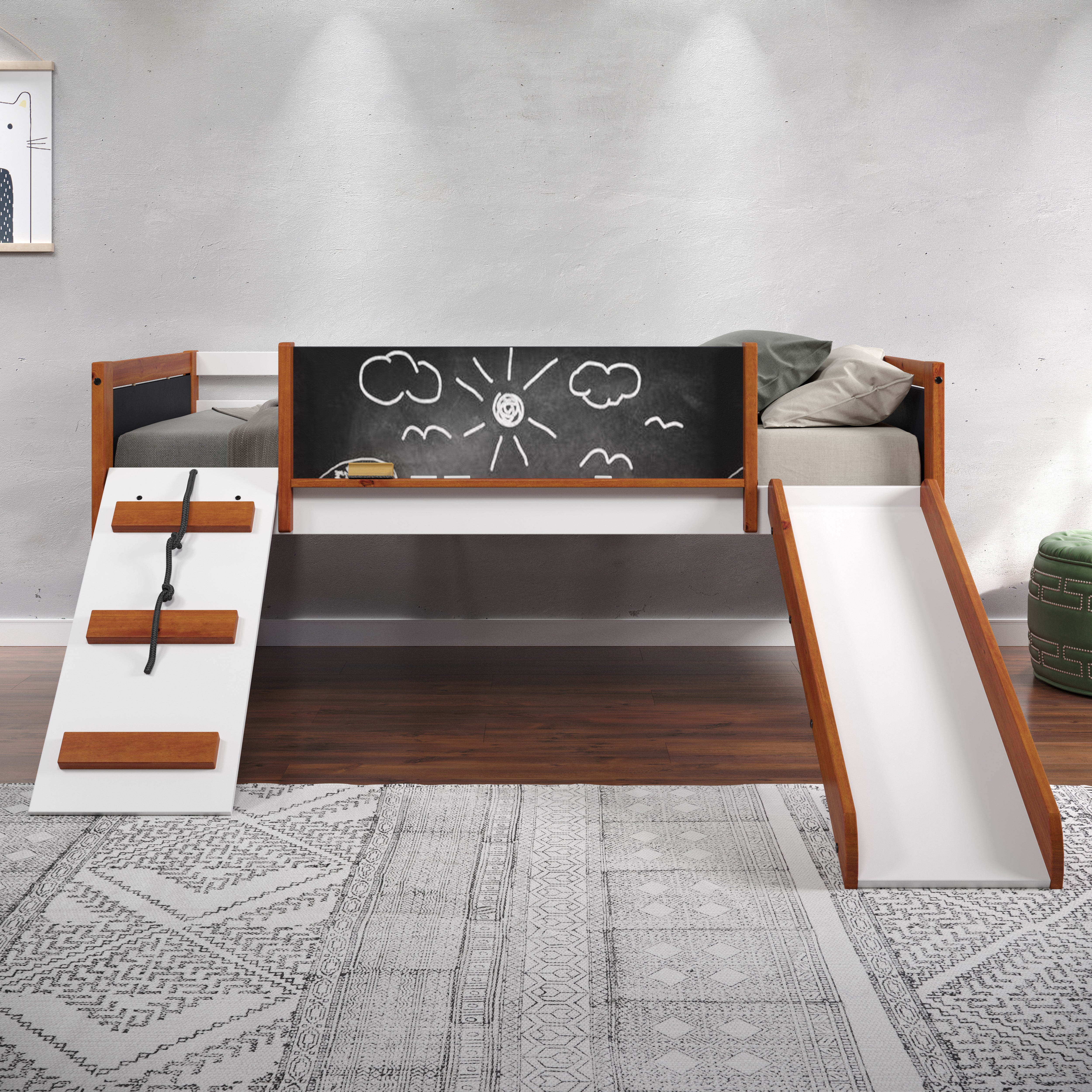 Bellemave® Twin Size Low Loft Bed with Slide and Climbing Ladder Bellemave®