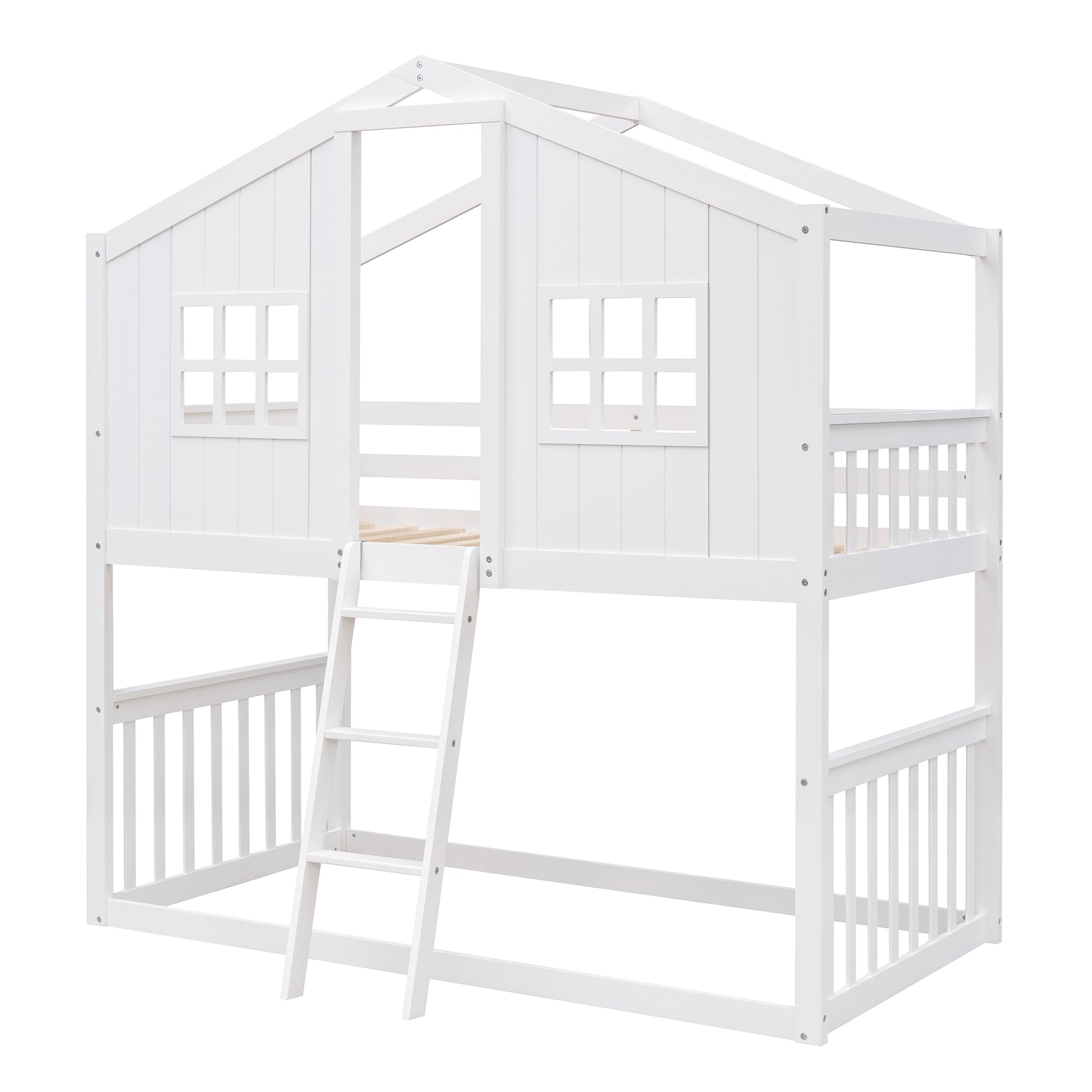 Bellemave® Twin Size Wood House Bunk Bed with Ladder Bellemave®
