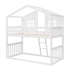 Bellemave® Twin Size Wood House Bunk Bed with Ladder Bellemave®