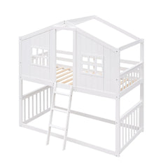 Bellemave® Twin Size Wood House Bunk Bed with Ladder Bellemave®