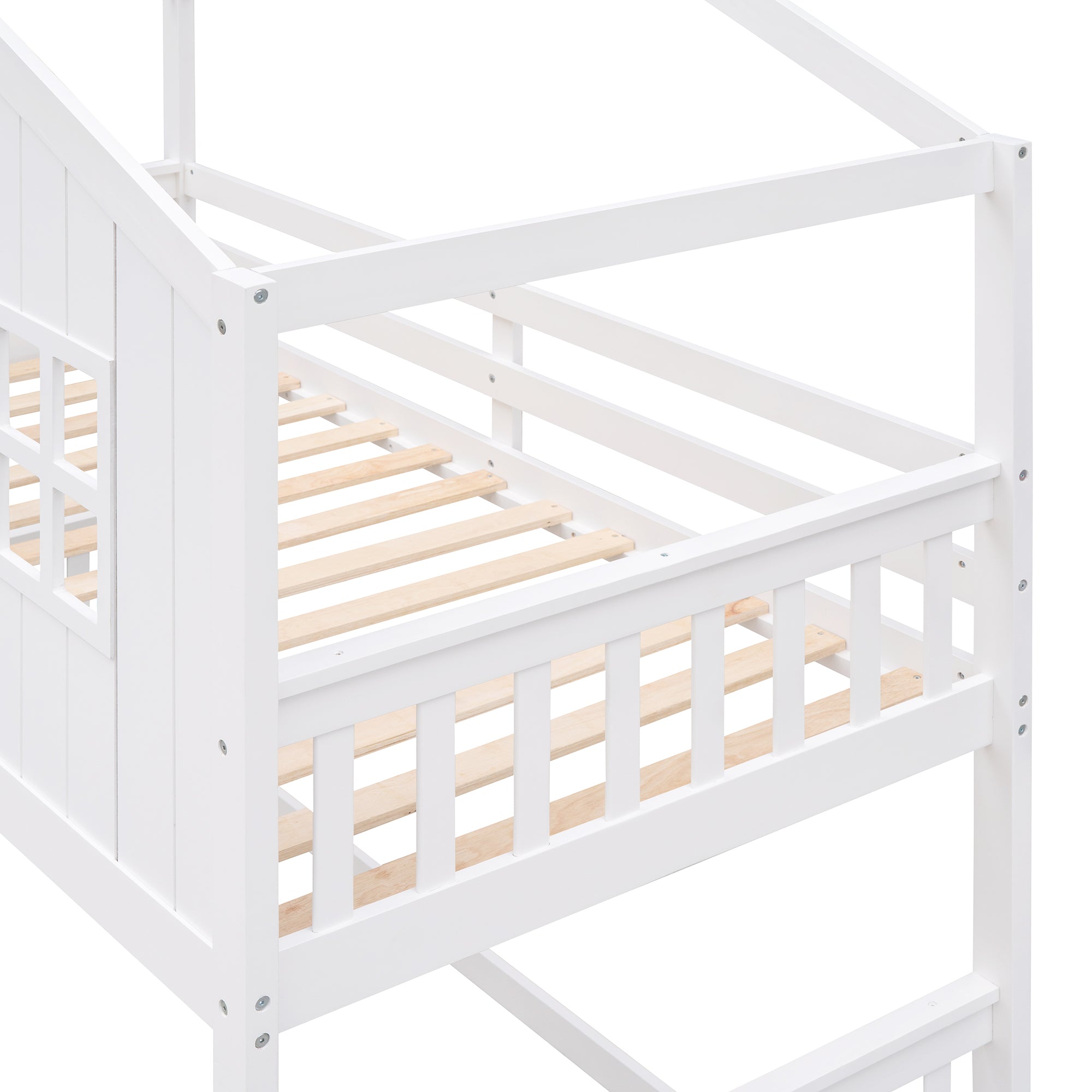 Bellemave® Twin Size Wood House Bunk Bed with Ladder Bellemave®