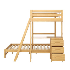 Bellemave® Twin over Full Bunk Bed with Built-in Desk and Three Drawers Bellemave®