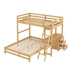 Bellemave® Twin over Full Bunk Bed with Built-in Desk and Three Drawers Bellemave®