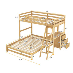 Bellemave® Twin over Full Bunk Bed with Built-in Desk and Three Drawers Bellemave®