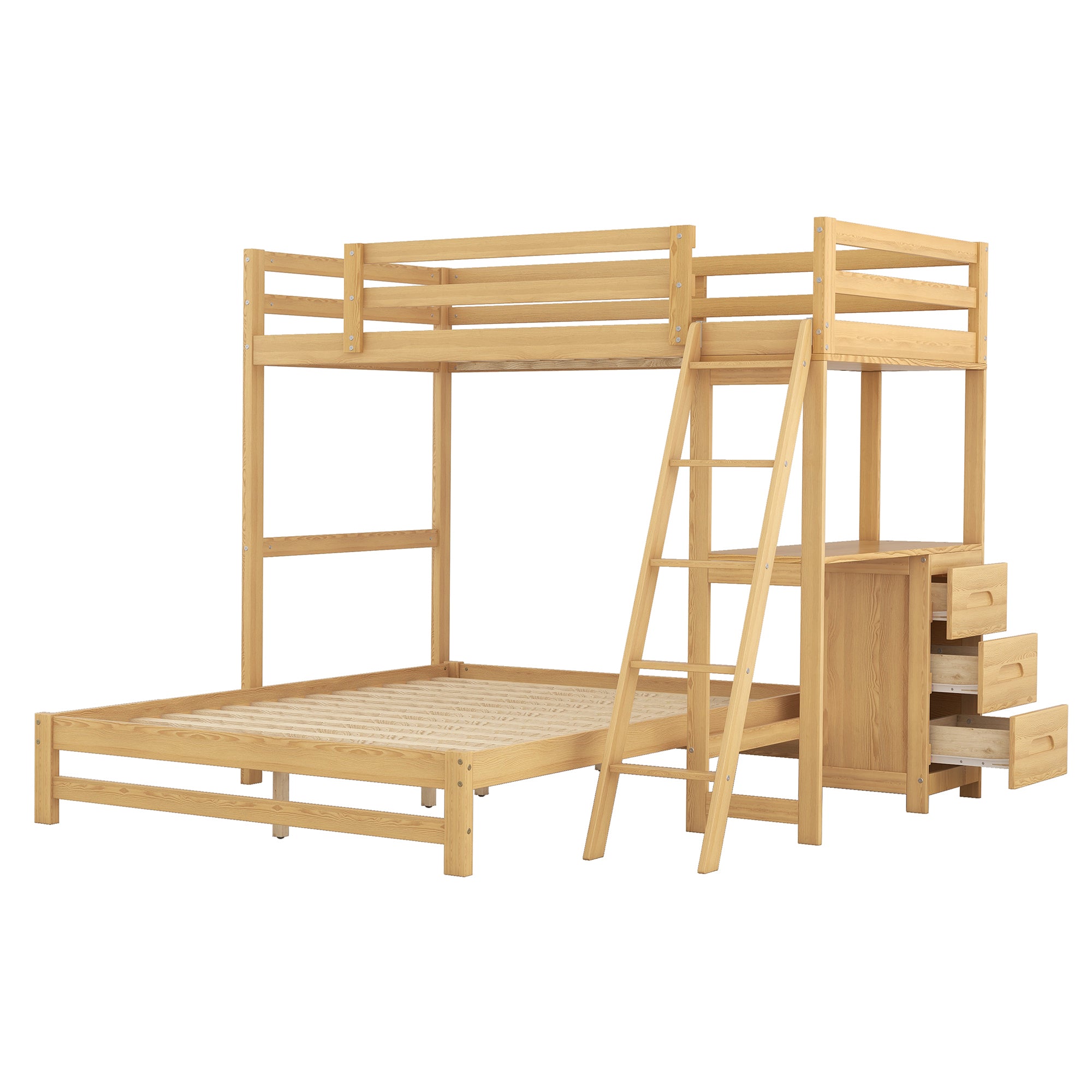 Bellemave® Twin over Full Bunk Bed with Built-in Desk and Three Drawers Bellemave®