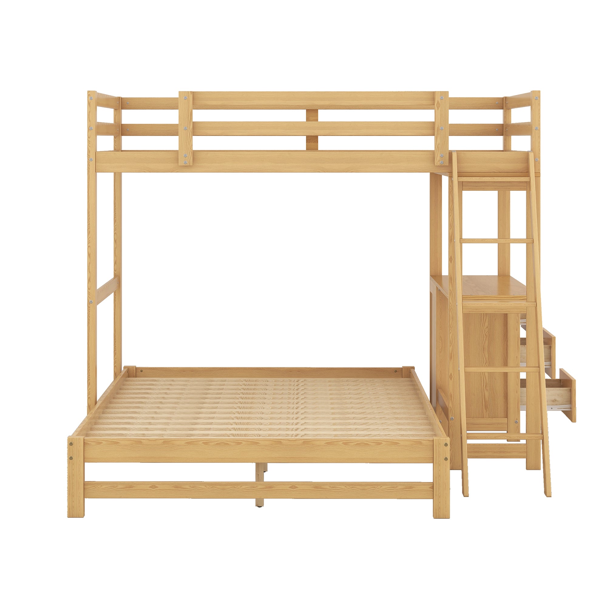 Bellemave® Twin over Full Bunk Bed with Built-in Desk and Three Drawers Bellemave®