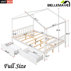 Bellemave® Full Size House Bed with Two Drawers,Headboard and Footboard