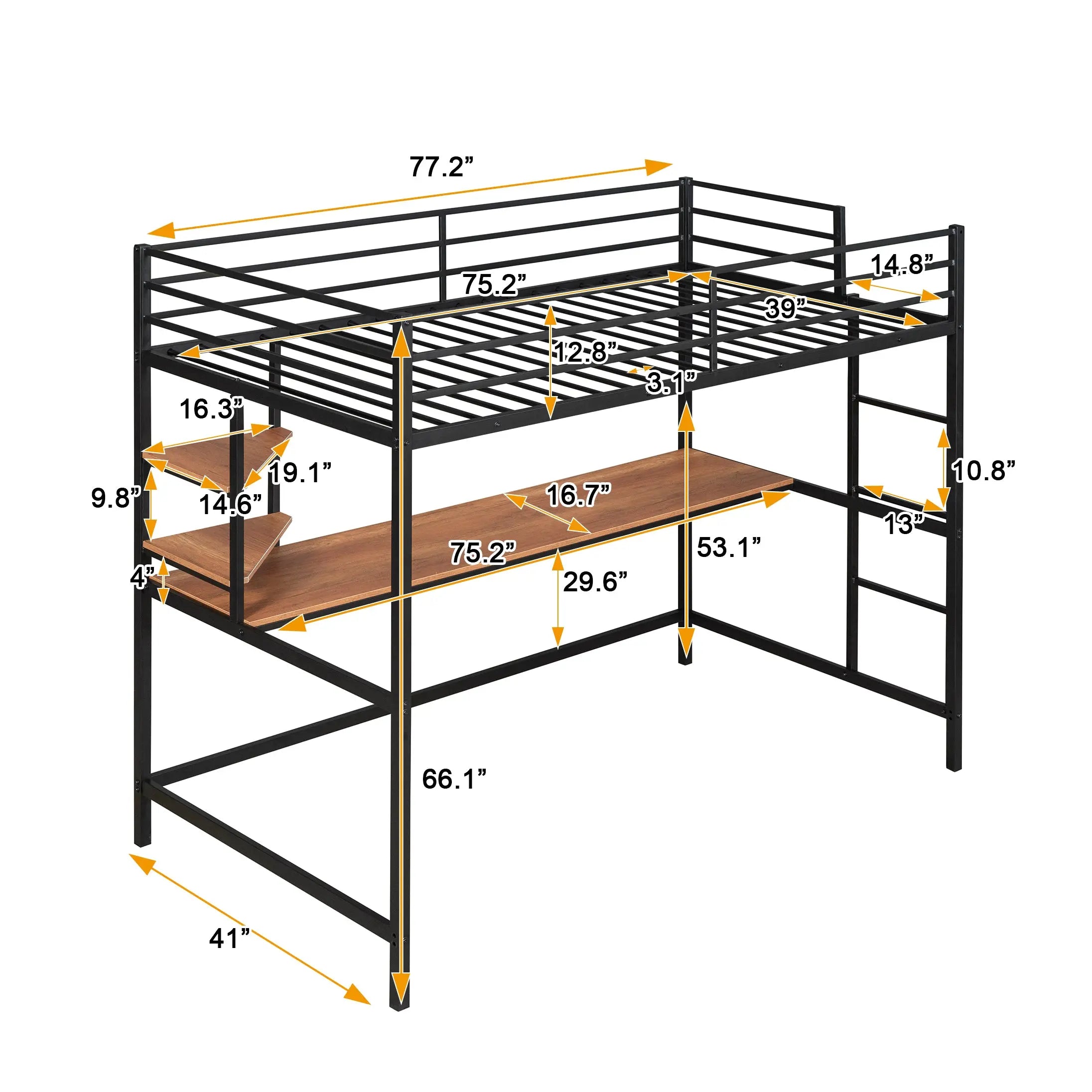 Bellemave® Metal Loft Bed with Desk and Shelve Bellemave®