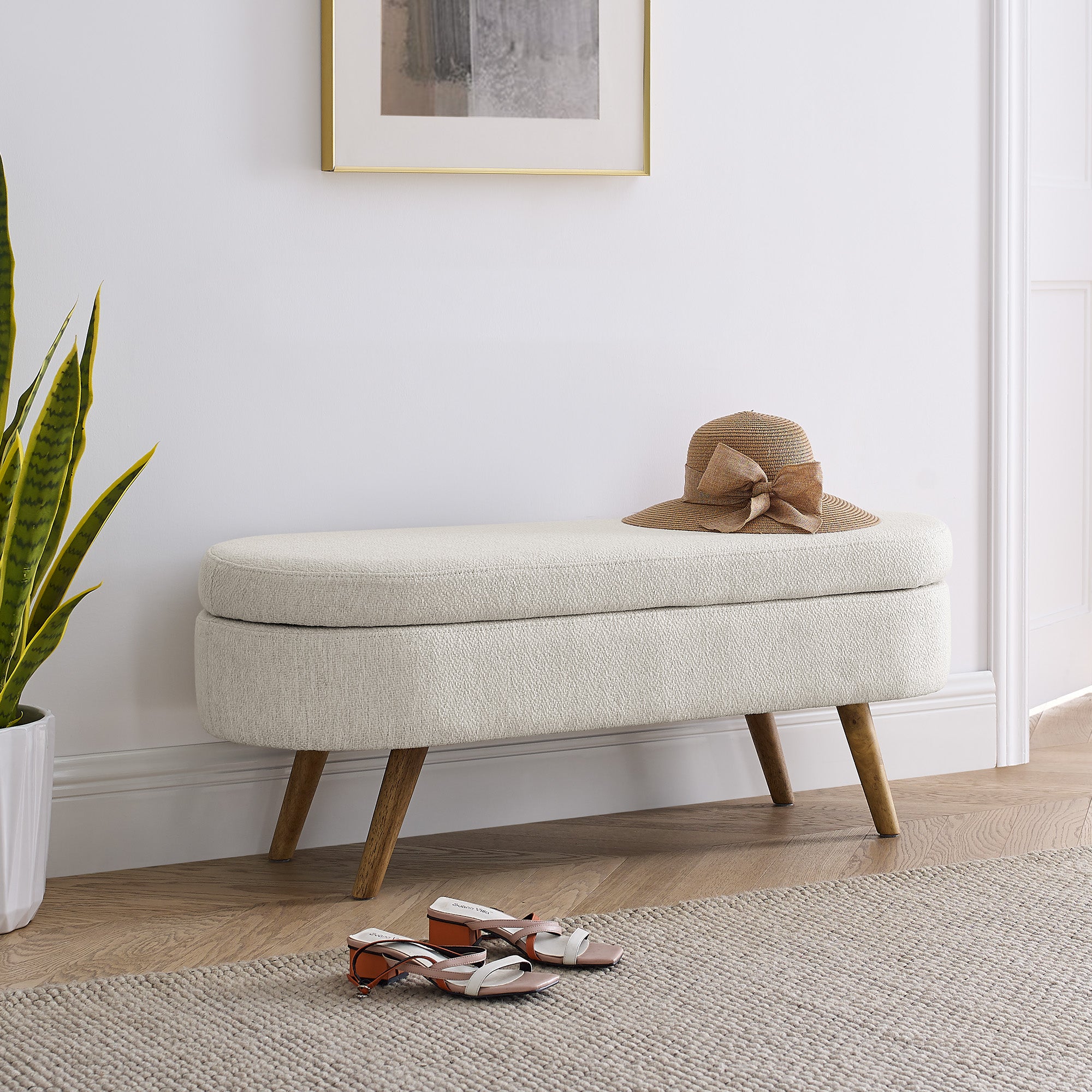 Bellemave® Ottoman Oval Storage Bench with Rubber Wood Legs Bellemave®