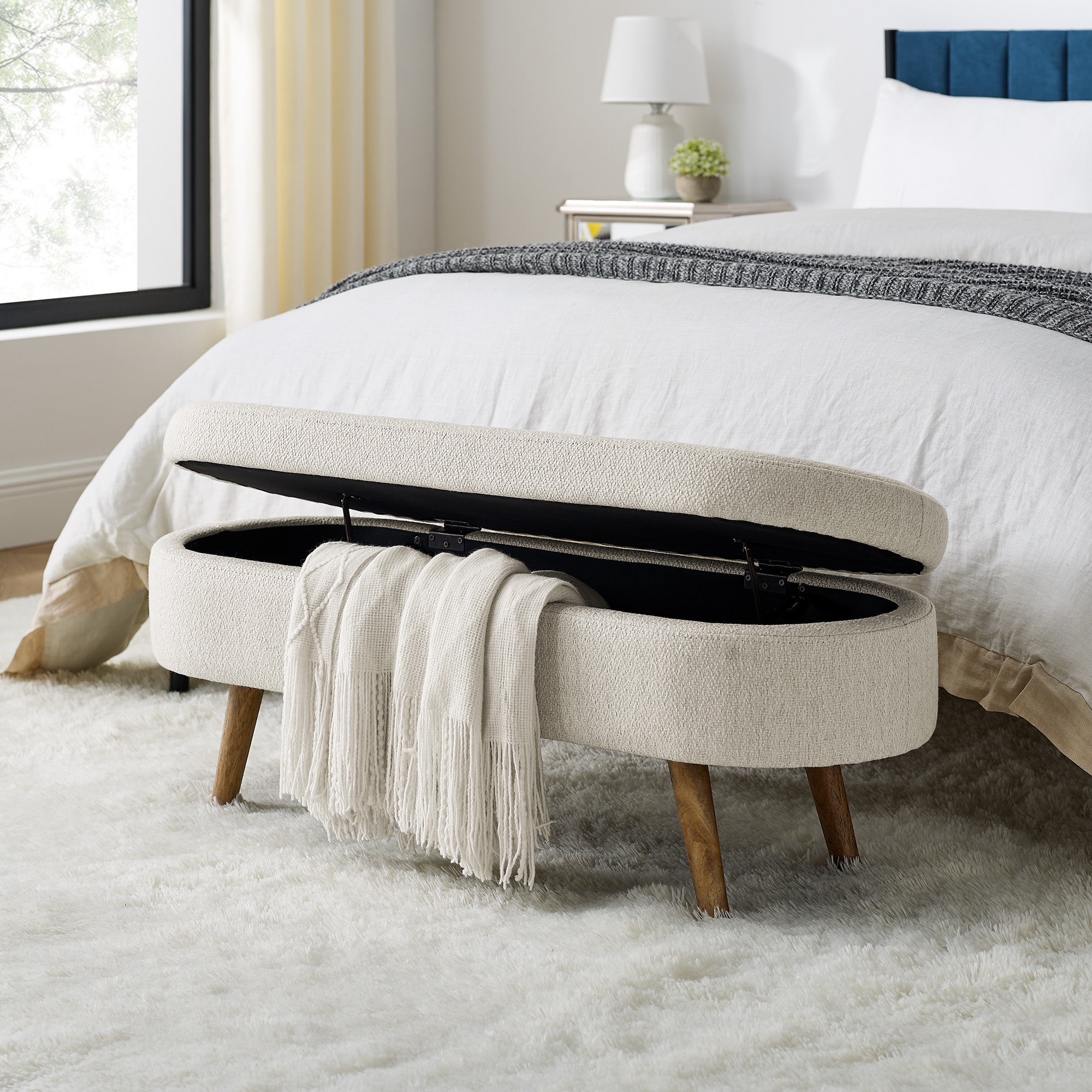 Bellemave® Ottoman Oval Storage Bench with Rubber Wood Legs Bellemave®