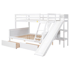 Bellemave® Twin over Full Wood Bunk Bed with 2 Drawers,Slide and Shelves