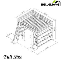 Bellemave® Loft Bed with Desk,Ladder and Shelve