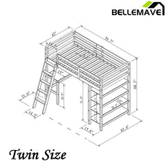 Bellemave® Loft Bed with Desk,Ladder and Shelve