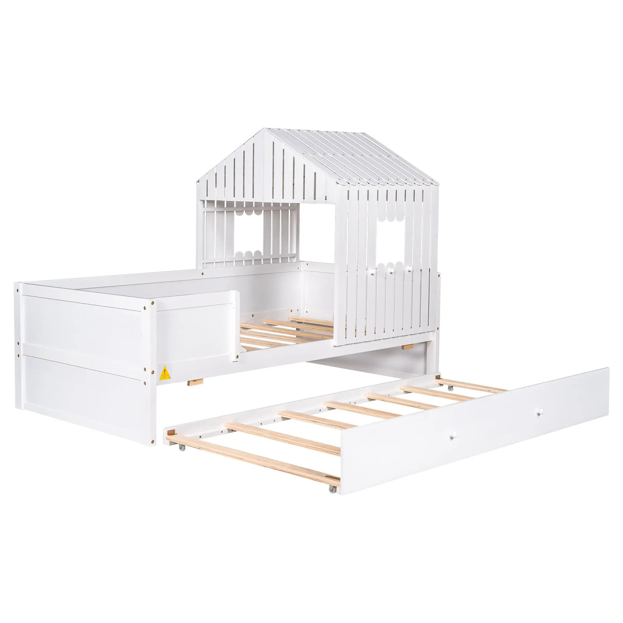 Bellemave® Twin Size House Low Loft Bed with Trundle