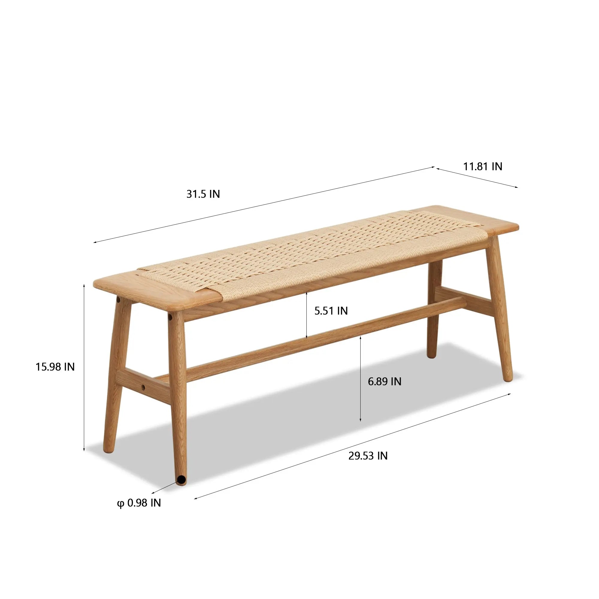 Bellemave Design Natural Oak Wood Dining Bench Bed Bench Bellemave