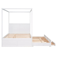 Bellemave® Queen Size Canopy Platform Bed with Twin Size Trundle and Three Storage Drawers Bellemave®