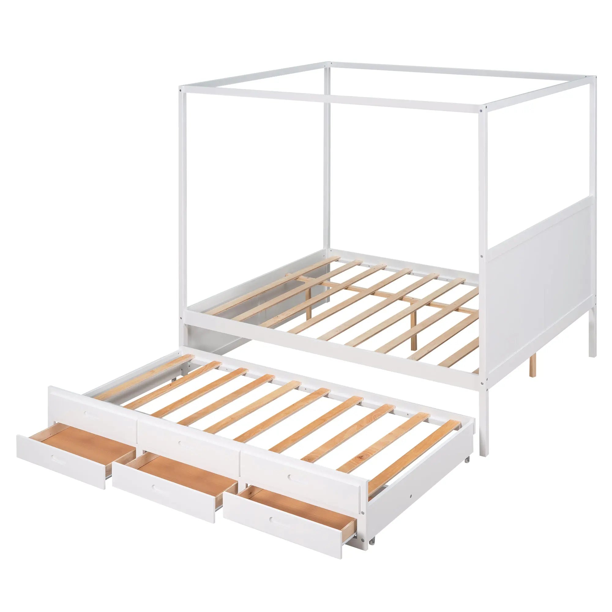 Bellemave® Queen Size Canopy Platform Bed with Twin Size Trundle and Three Storage Drawers Bellemave®