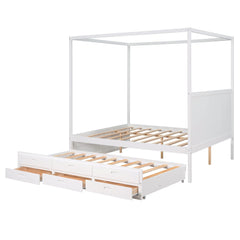 Bellemave® Queen Size Canopy Platform Bed with Twin Size Trundle and Three Storage Drawers Bellemave®