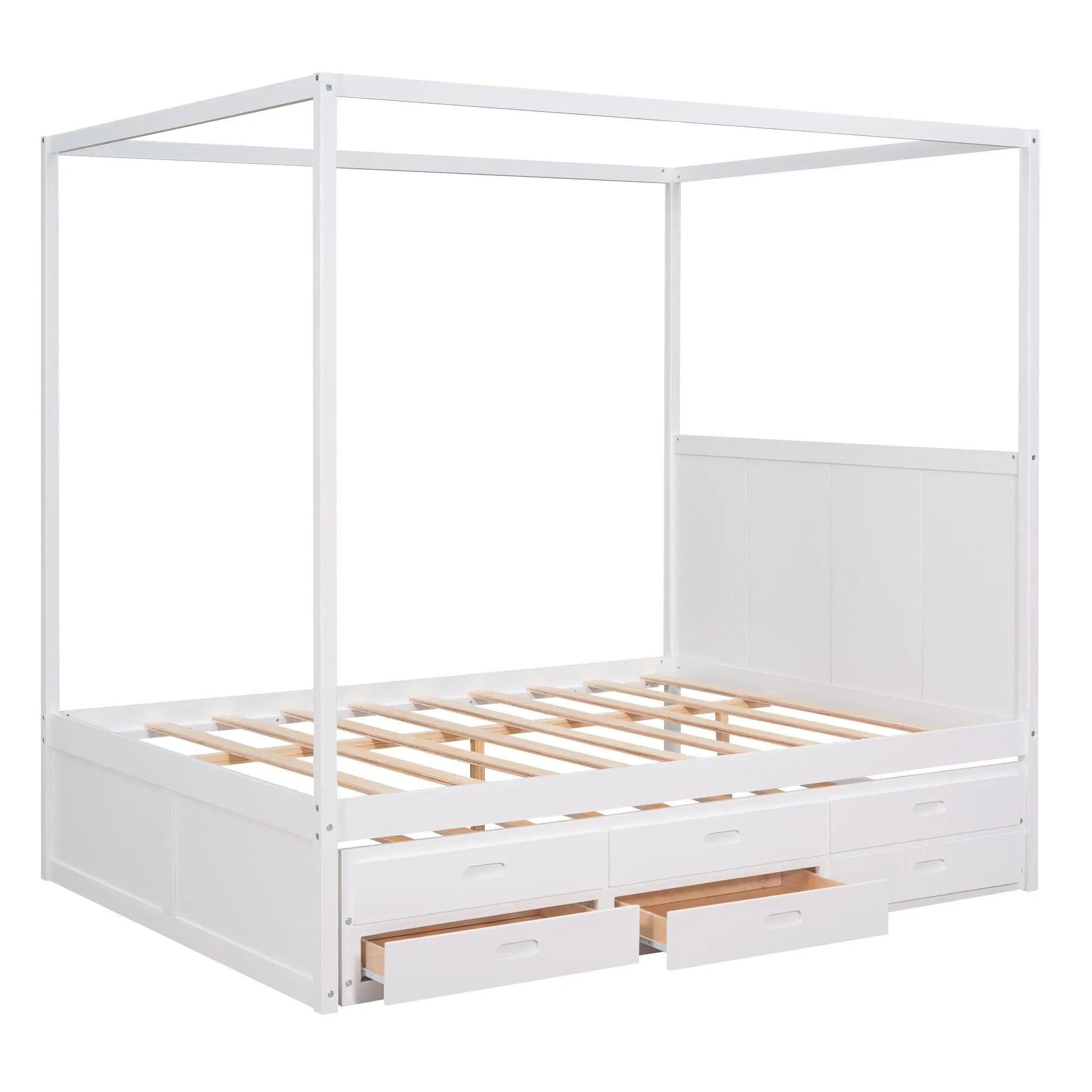 Bellemave® Queen Size Canopy Platform Bed with Twin Size Trundle and Three Storage Drawers Bellemave®