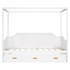 Bellemave® Twin Size Wooden Canopy Daybed with 3 in 1 Storage Drawers