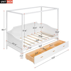 Bellemave® Twin Size Wooden Canopy Daybed with 3 in 1 Storage Drawers