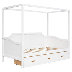 Bellemave® Twin Size Wooden Canopy Daybed with 3 in 1 Storage Drawers