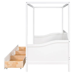 Bellemave® Twin Size Wooden Canopy Daybed with 3 in 1 Storage Drawers