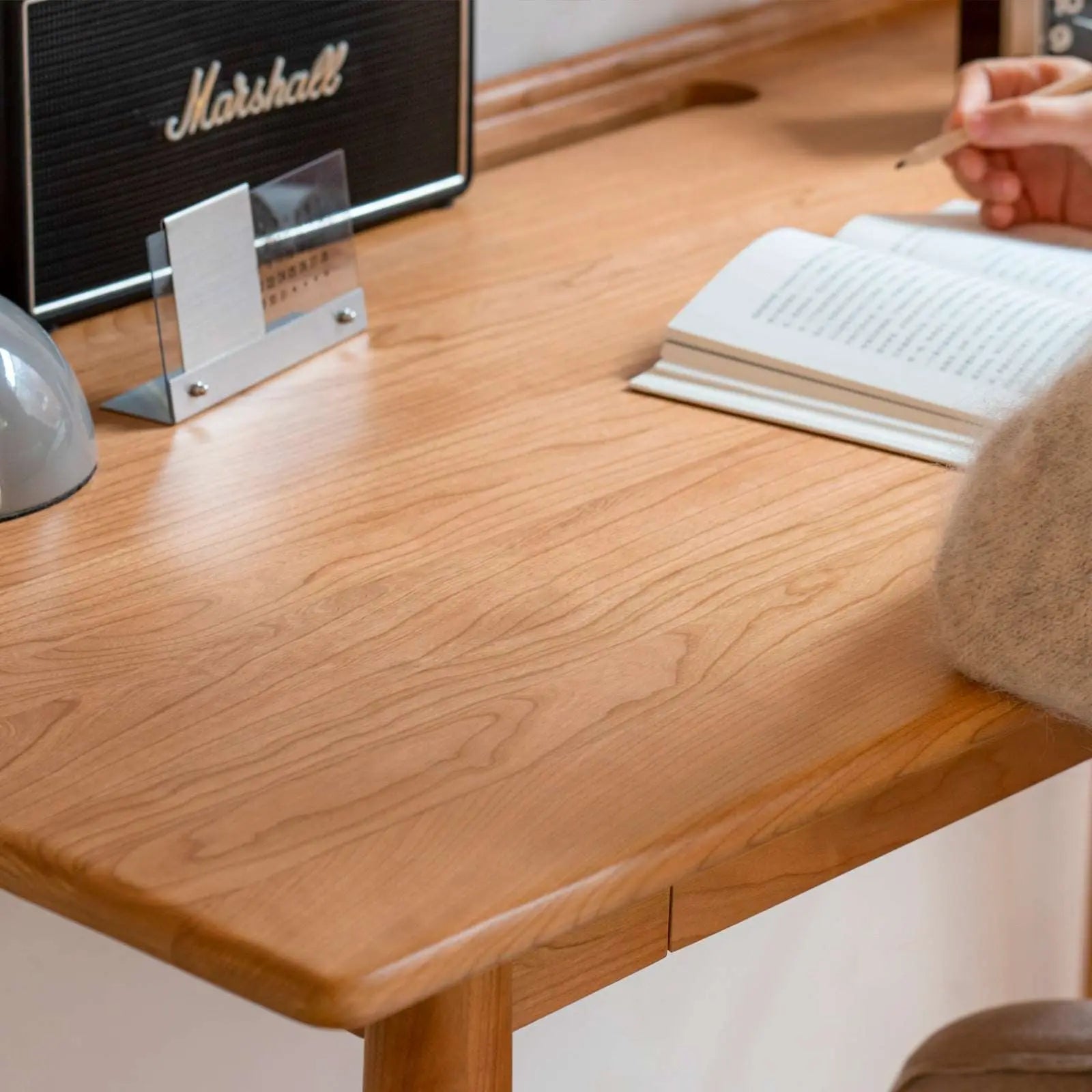 Bellemave 100% Solid Wood Desk w/Drawers, Pen Holder, Cable Hole