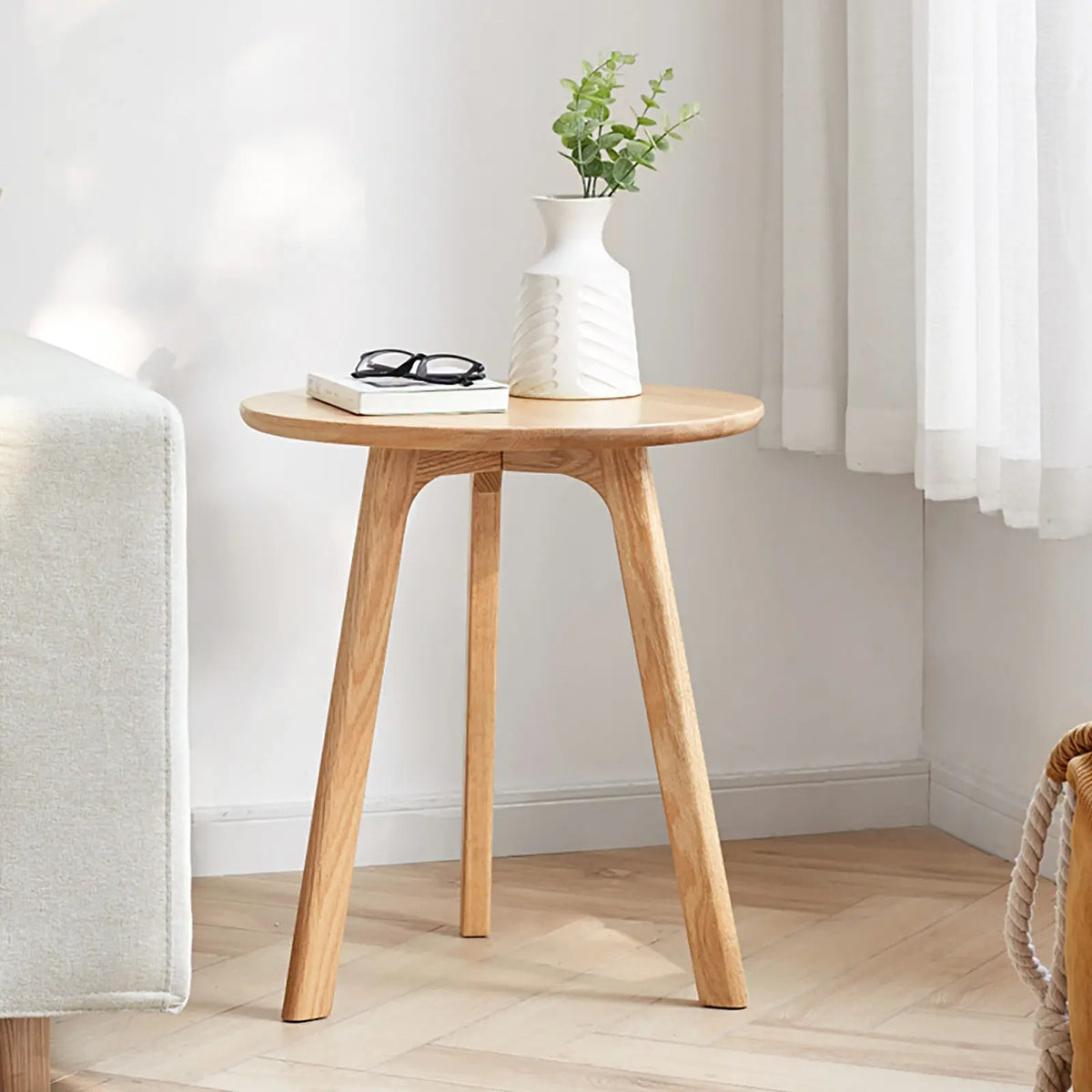 Bellemave® 100% Natural Solid Oak Wood Round End Table Bellemave®