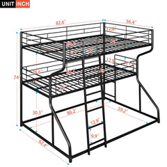 Bellemave Full XL over Twin XL over Queen Size Triple Bunk Bed with Long and Short Ladder