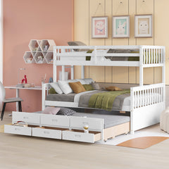 Bellemave® Twin over Full Bunk Bed with Trundle and 3 Drawers Bellemave®
