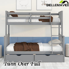 Bellemave® Twin over Full Bunk Bed with Ladders and Two Storage Drawers