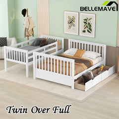 Bellemave® Twin over Full Bunk Bed with Ladders and Two Storage Drawers