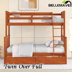 Bellemave® Twin over Full Bunk Bed with Ladders and Two Storage Drawers