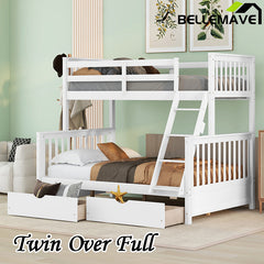 Bellemave® Twin over Full Bunk Bed with Ladders and Two Storage Drawers