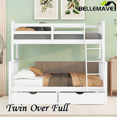 Bellemave® Twin over Full Bunk Bed with Ladders and Two Storage Drawers