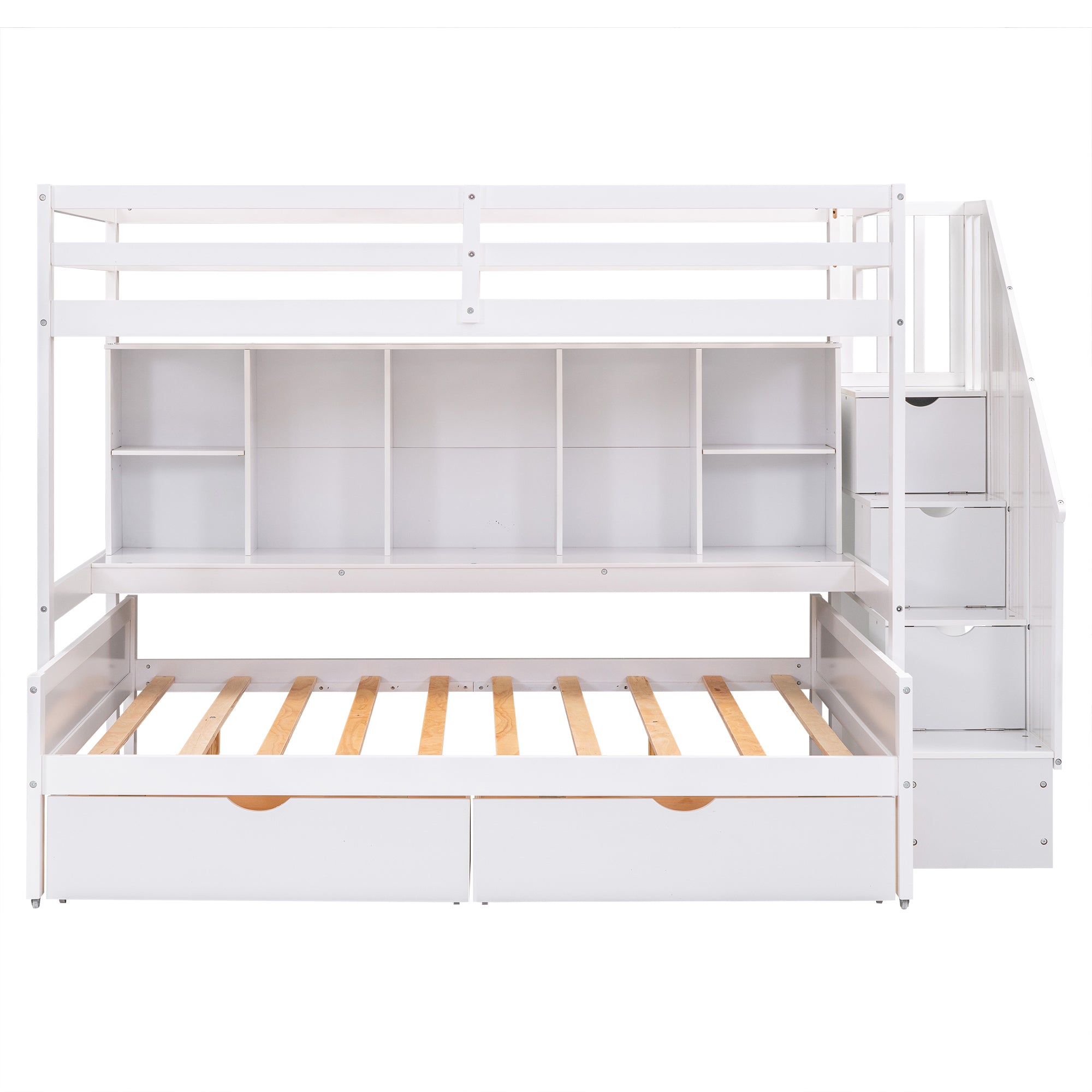 Bellemave® Twin XL over Full Bunk Bed with Built-in Storage Shelves, Drawers and Staircase Bellemave®