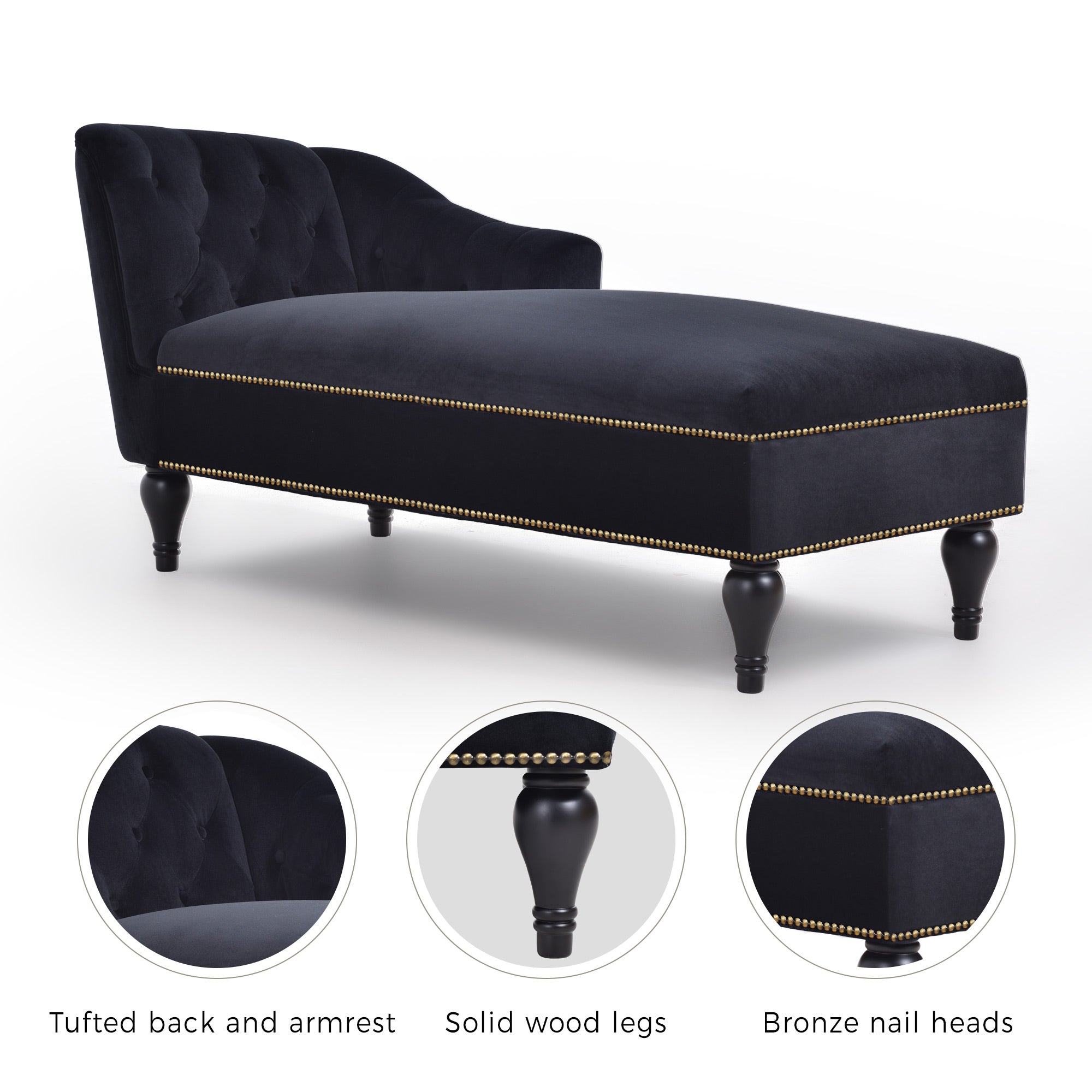 Bellemave 58" Velvet Chaise Lounge,Button Tufted Right Arm Facing Lounge Chair with Nailhead Trim & Solid Wood Legs