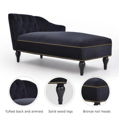 Bellemave 58" Velvet Chaise Lounge,Button Tufted Right Arm Facing Lounge Chair with Nailhead Trim & Solid Wood Legs Bellemave