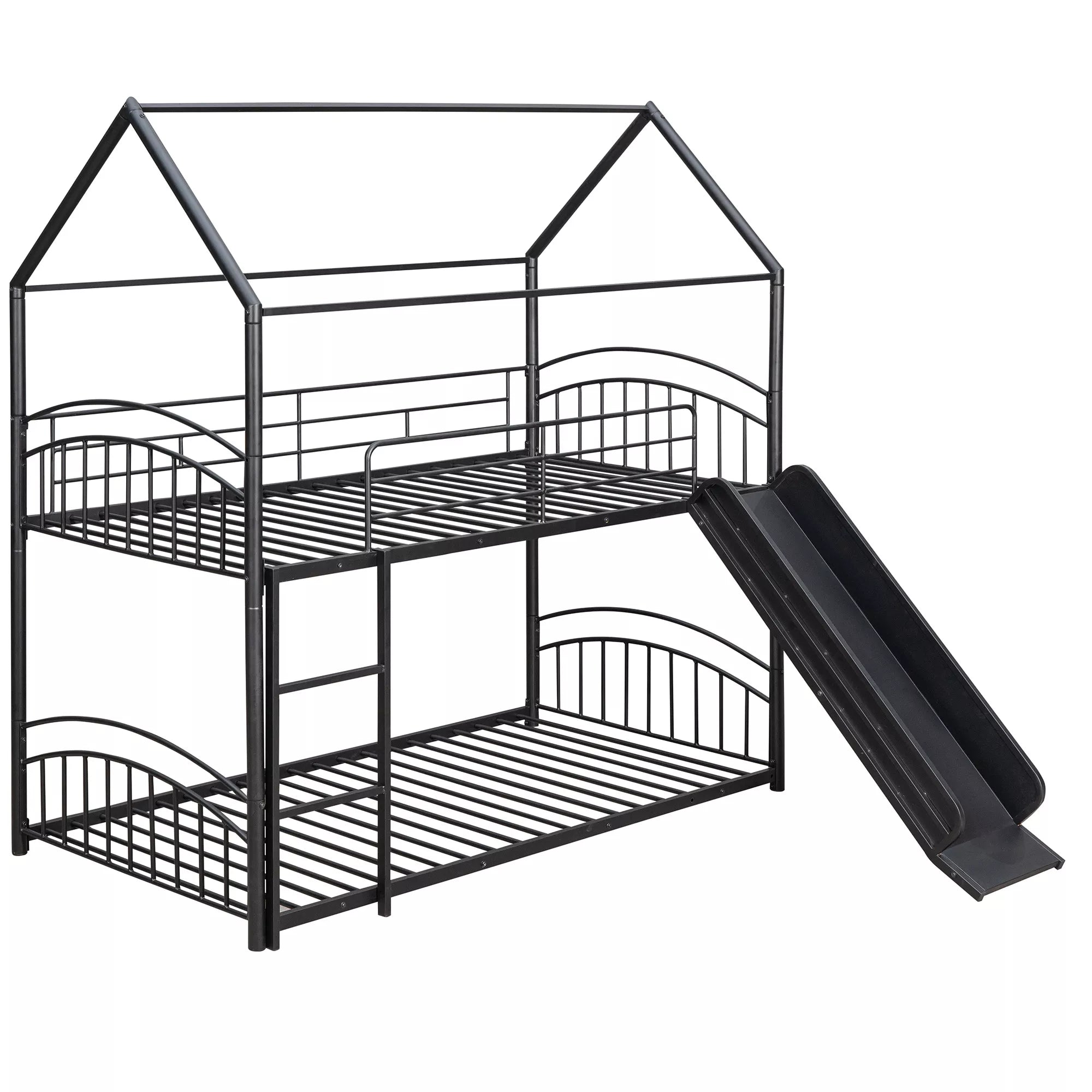 Bellemave® Metal Twin over Twin House Bunk Bed with Slide & Built-in Ladder for Kids Bellemave®