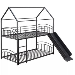 Bellemave® Metal Twin over Twin House Bunk Bed with Slide & Built-in Ladder for Kids Bellemave®