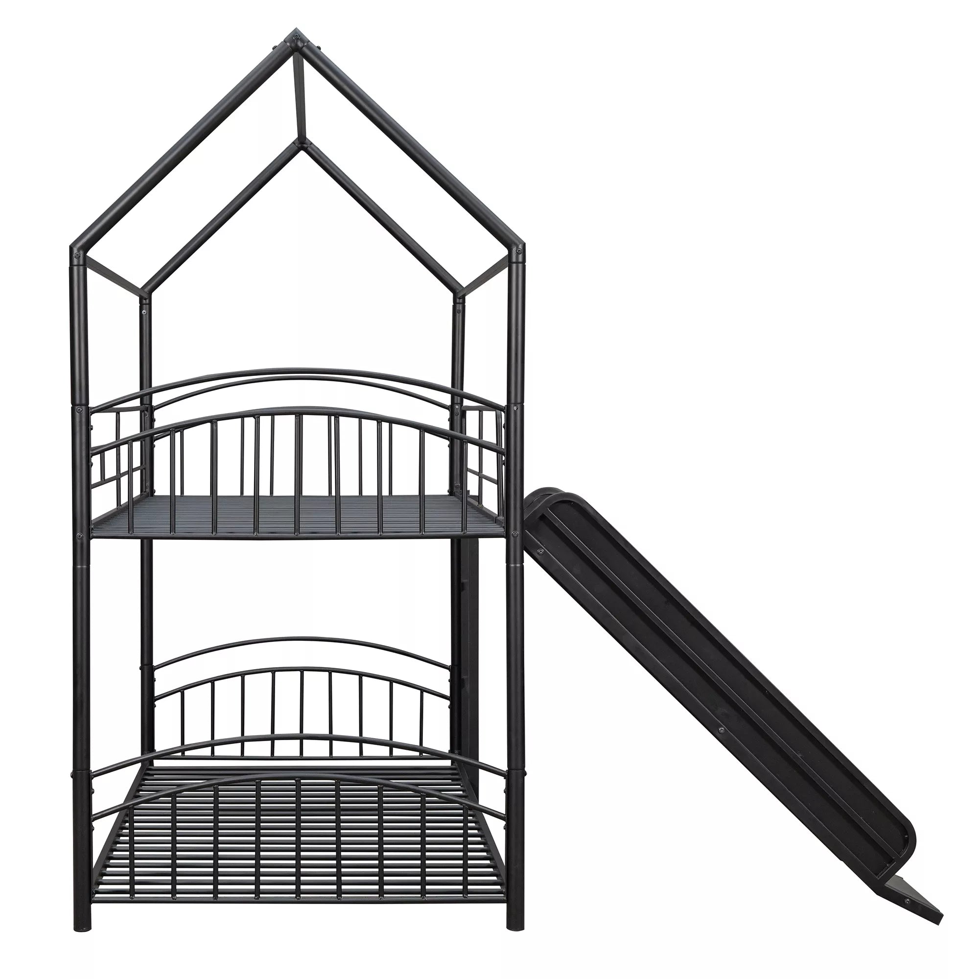 Bellemave® Metal Twin over Twin House Bunk Bed with Slide & Built-in Ladder for Kids Bellemave®