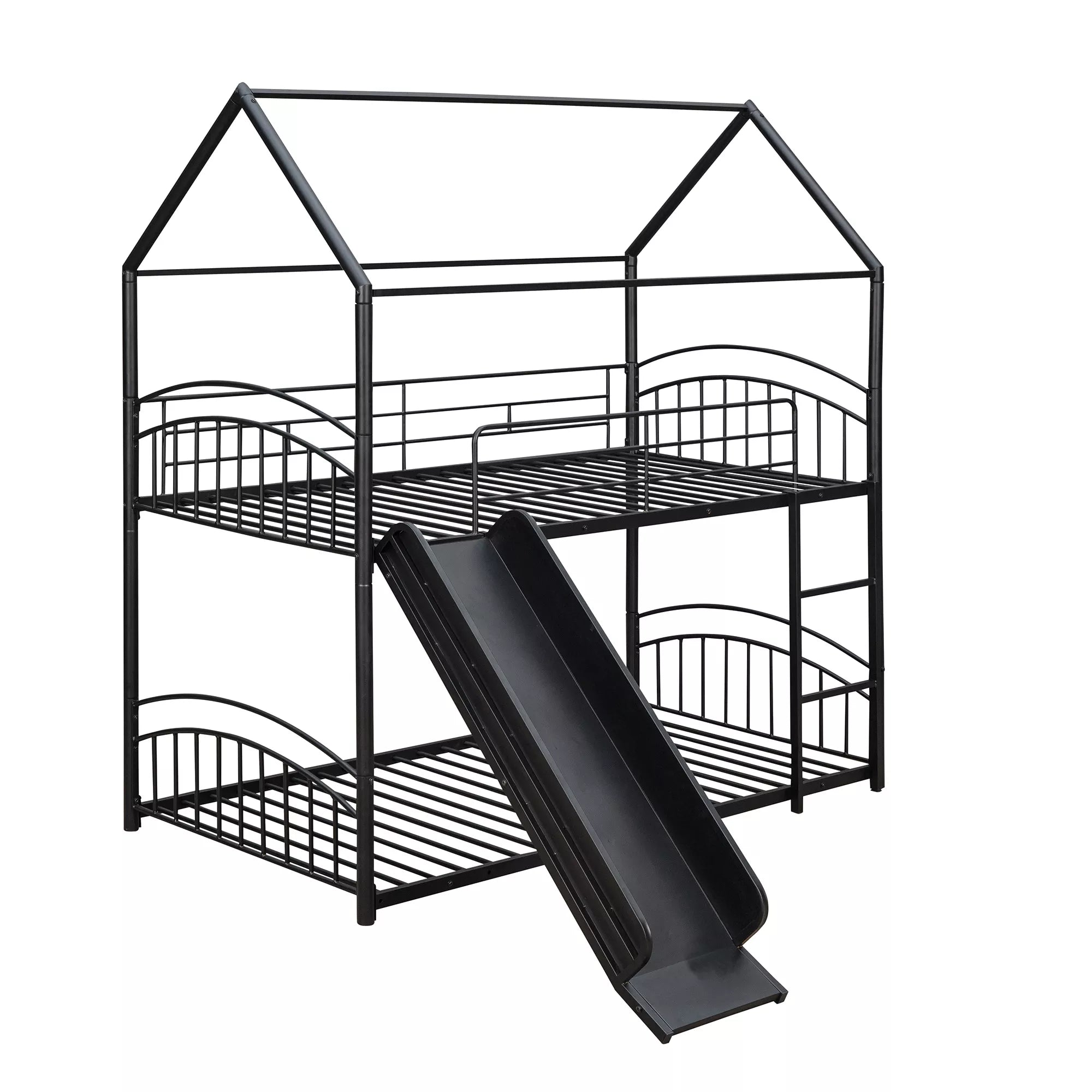 Bellemave® Metal Twin over Twin House Bunk Bed with Slide & Built-in Ladder for Kids Bellemave®