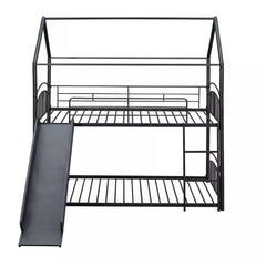 Bellemave® Metal Twin over Twin House Bunk Bed with Slide & Built-in Ladder for Kids Bellemave®