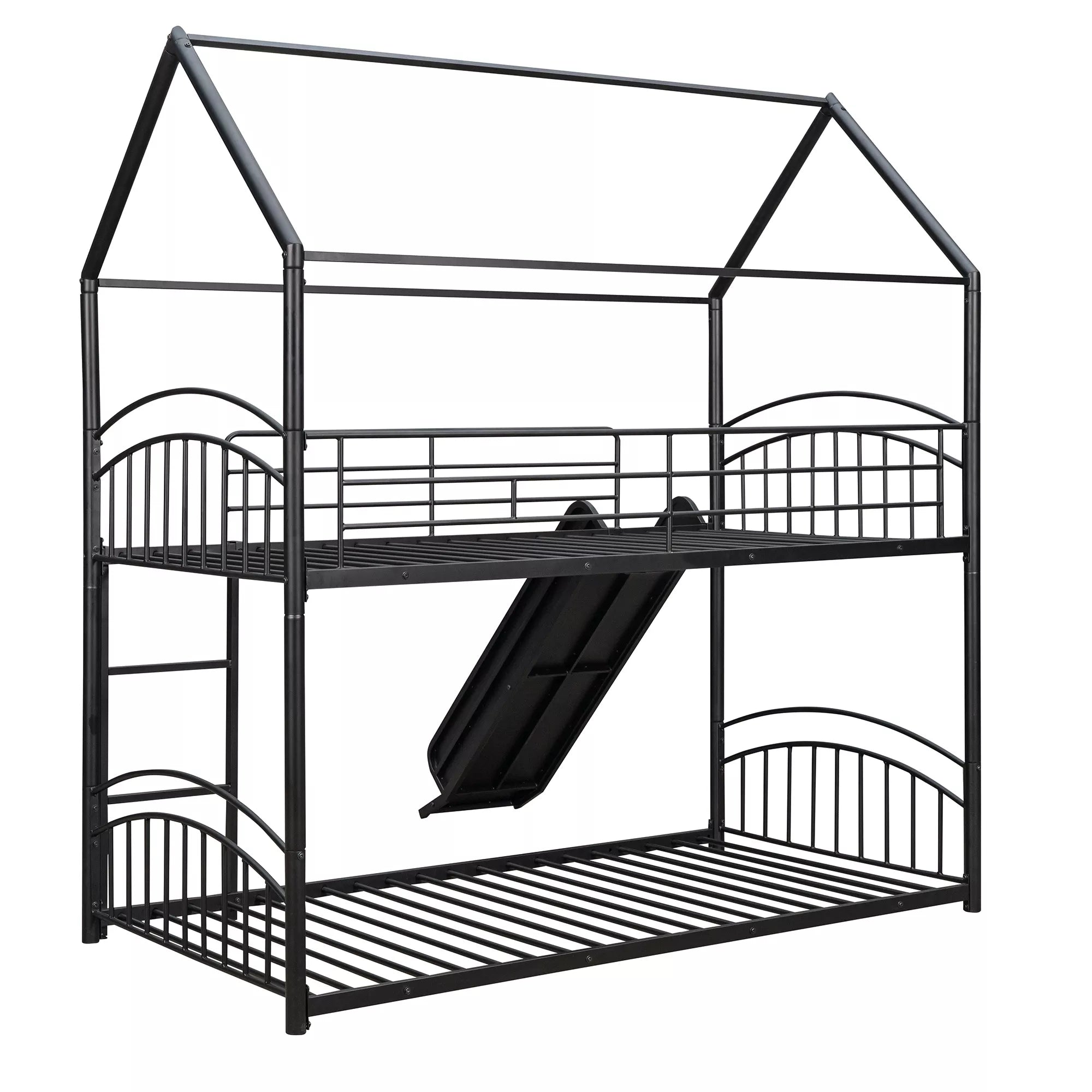 Bellemave® Metal Twin over Twin House Bunk Bed with Slide & Built-in Ladder for Kids Bellemave®