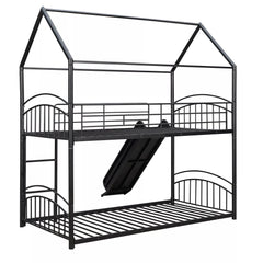 Bellemave® Metal Twin over Twin House Bunk Bed with Slide & Built-in Ladder for Kids Bellemave®