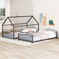 Bellemave® Metal Twin over Twin House Bunk Bed with Slide & Built-in Ladder for Kids Bellemave®