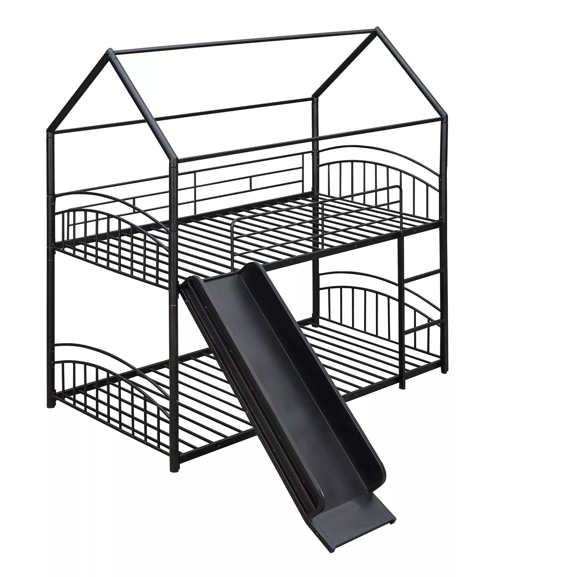 Bellemave® Metal Twin over Twin House Bunk Bed with Slide & Built-in Ladder for Kids Bellemave®